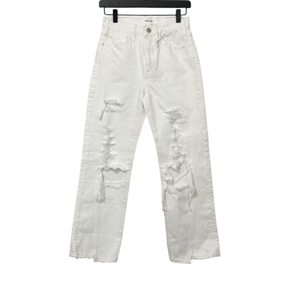 Frame NWOT Le Jane Crop Jeans Rumpled Blanc White Destruct Size 24 - Picture 1 of 10